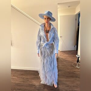 Soho Apparel Light Blue Layered Maxi Skirt